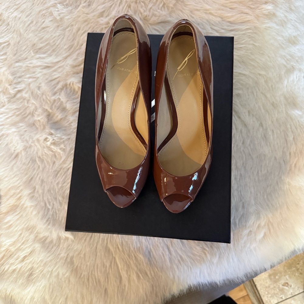 Brian Atwood Glossy Brown Platform Heels - Picture 9 of 12